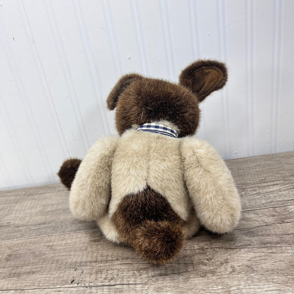 Russ Berrie Sandy Plush Dog Brown Tan Spotted Stuffed Animal Gingham Bow 10" - Picture 6 of 7